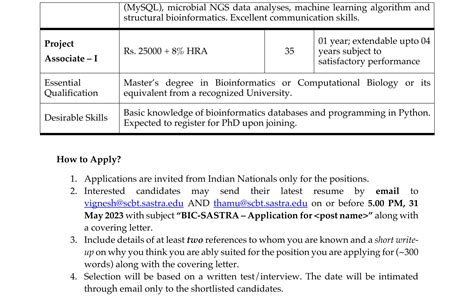 Bioinformatics Project Scientist Openings @ SASTRA