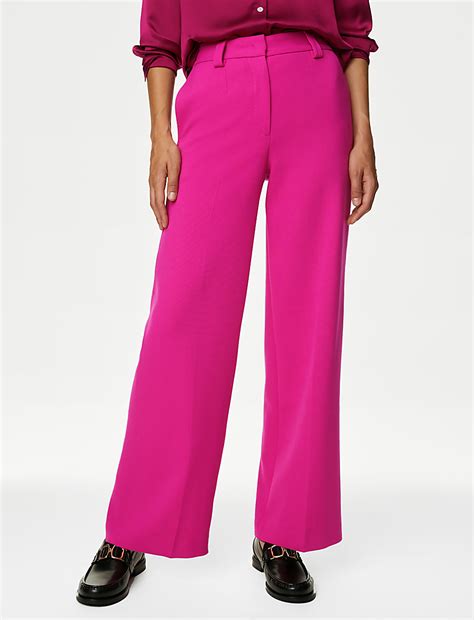 Buy Crepe Tab Detail Wide Leg Trousers at Marks & Spencer