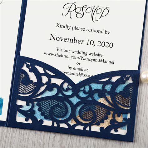 DORIS HOME 4.7x7 Inch 50PCS BLANK Navy Blue Laser Cut Wedding ...
