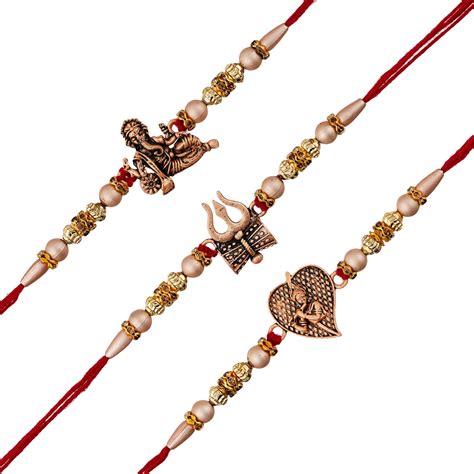 Lord Ganesha, Shiva and Krishna Pack of 3 Religious Rakhis and Roli ...