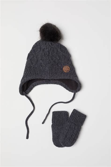 Hat and mittens - Dark grey - Kids | H&M IN