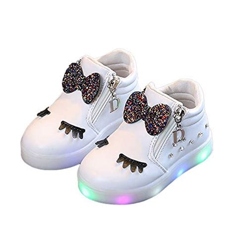 Buy Hopscotch Girls PU Applique Bow Animal Sneaker Led Shoes in White ...