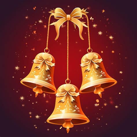 Bells with bows and bows hanging from them on a red background ...