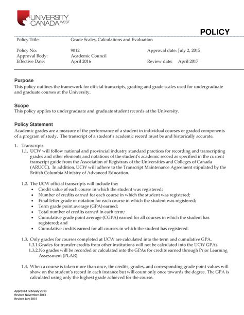 UCW 9012 Grade Scales Calculations and Evaluation Policy - Approved ...