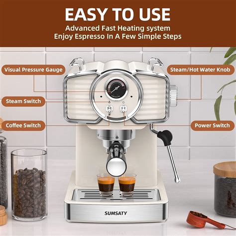 SUMSATY RETRO ESPRESSO MAKER WITH MILK FROTHER, 20 BAR India | Ubuy
