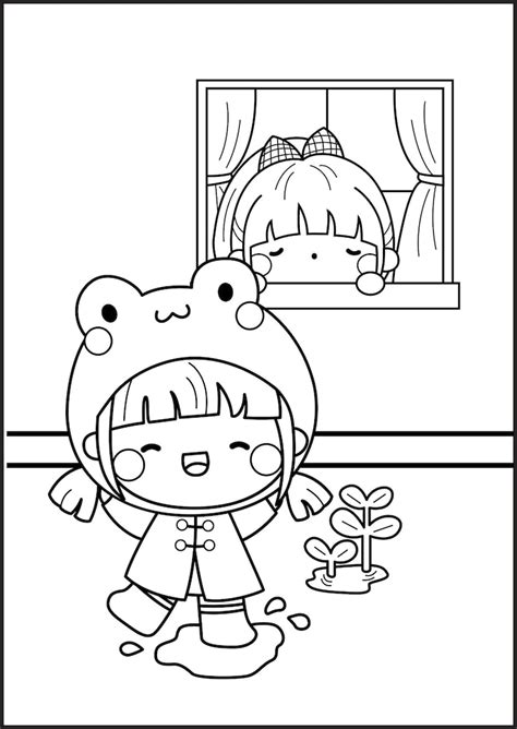 A vector of coloring pages of a girl in the rain | Premium Vector