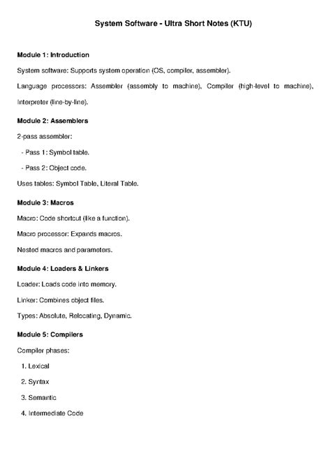 System Software KTU Short Notes: Key Concepts & Modules Overview - Studocu