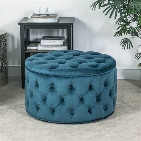 Joveco Round Storage Ottoman, Button Tufted Upholstered Ottoman with ...