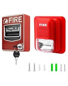 QWORK Wired Emergency Fire Alarm Station, 12 / 24V DC Wired Sound and ...
