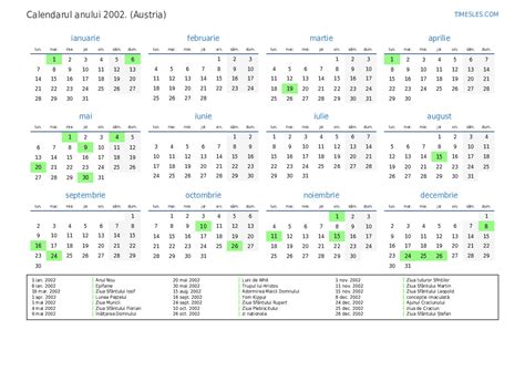 Calendar pentru anul 2002 cu sărbători în Austria | Imprimați și ...