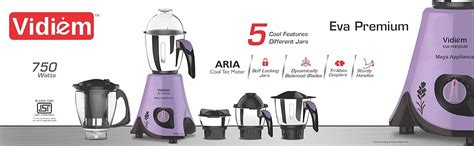 Buy Vidiem Eva Premium 750W Mixer Grinder with 5 Jars (Lavender & Black ...