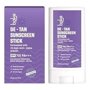 BAKE De-Tan Water Resistant Sunscreen Stick SPF 70 PA++++ with 2% Kojic ...