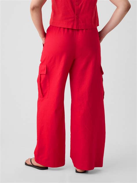 Mid Rise Linen-Cotton Pull-On Cargo Pants | Gap