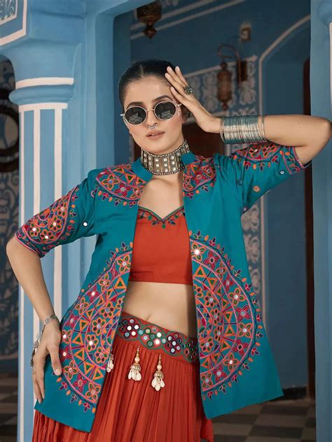 Multi-Color Viscose Rayon Lehenga with Embroidered Mirror Work for ...