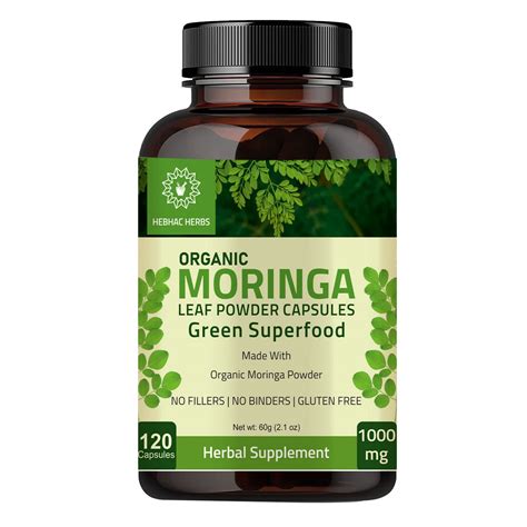 Hebhac Herbs Moringa Capsules Organic (120 Capsules) 1000Mg Green ...