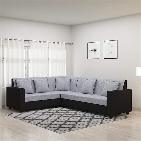 BBharat Lifestyle Cosmo Plus Fabric L Shape Acacia Wood Sofa - 3 Seater ...