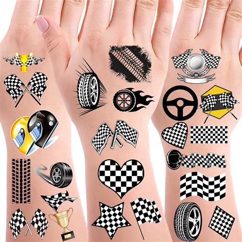 Amazon.com : OriniPlay 320 Checkered Racing Car Flag Tattoos Temporary ...