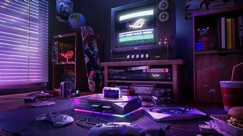 Retro Wallpaper 4K, Gaming room, Gaming console