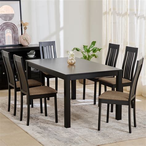 Buy Helios Diana Brown Rubber Wood 6-Seater Dining Table Set With ...