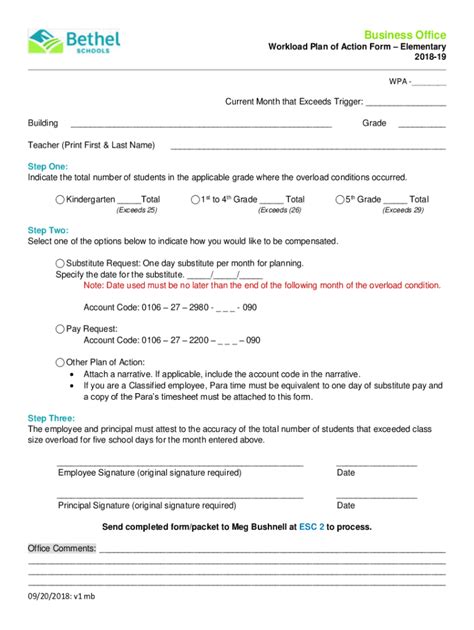 Fillable Online Workload Plan of Action Form-Elementary 2018-19 Fax ...