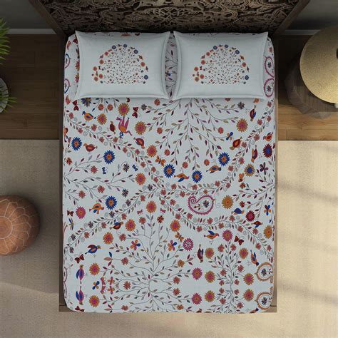 Buy SPACES Rangana Cotton 300TC Printed 3Pcs Super King Bedsheet Set ...