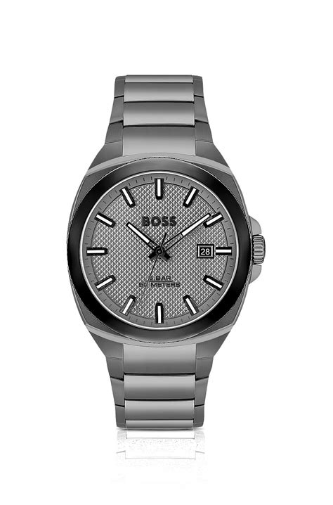 BOSS - Grey link-bracelet watch with tonal guilloché dial - Grey