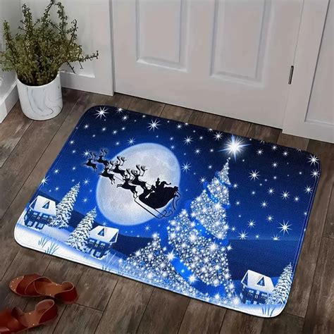 Christmas Blue Reindeer Santa Claus Design Entrance Door Home ...