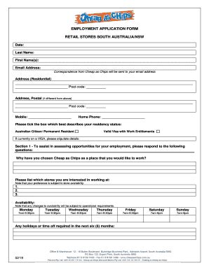 AU Cheap As Chips Employment Application Form 2019-2026 - Fill and Sign ...