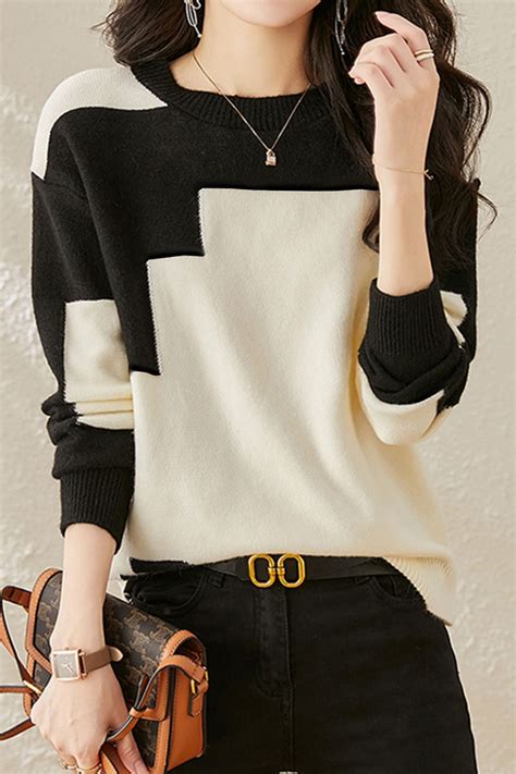 Casual Comfortable Dual-Tone Crew Neck Knit Sweater – liwisi