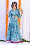 Buy Blue Cotton Embroidery, Gota Patti Shirt Style Choli And Lehenga ...