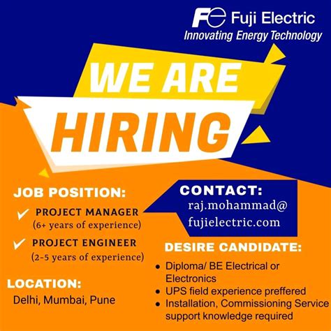 Fuji Electrical Job vacancy for Project department Diploma BE Btech ...