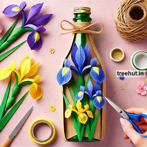 Iris Bottle Decoration Ideas, Spring Bottle Craft Ideas