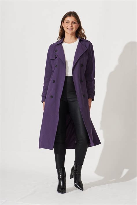 Artemis Trench Coat In Purple | Purple coat outfit, Purple trench coat ...