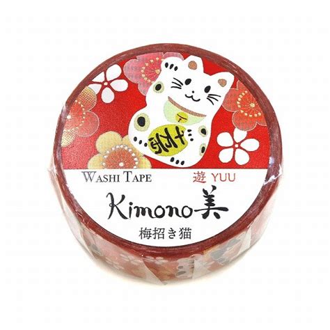 Kamiiso Kimono Washi Tape Plum Beckoning Cat Pattern Masking Tape ...