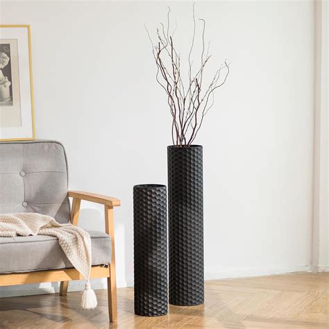 Sziqiqi Black Tall Floor Vase: 27.6/21.7in Metal Cylinder Vases Extra ...
