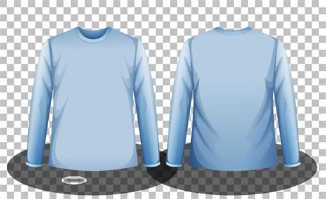 Front and back of blue long sleeves t-shirt on transparent background ...