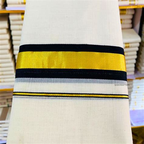 KERALA HANDLOOM DHOTHI | BLACK AND GOLDEN BORDER | IVORY | BALARAMAPUR ...