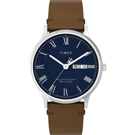 Timex Waterbury Classic 40mm Blue Dial Leather Strap Men's Watch - TW2 ...