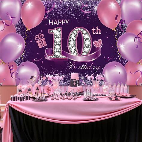 Happy Birthday Party Decorations, Large Fabric Pink Purple Happy 10th ...