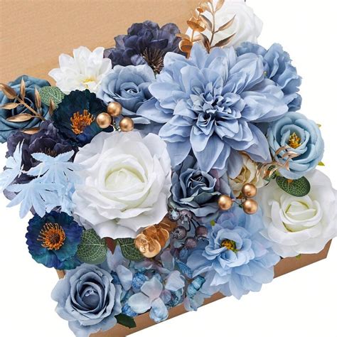 Artificial Flowers Silk Rose Blue Dahlia Flowers Combo For DIY Wedding ...
