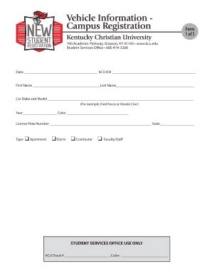 Fillable Online Vehicle Information - NEW Campus Registration Form ...