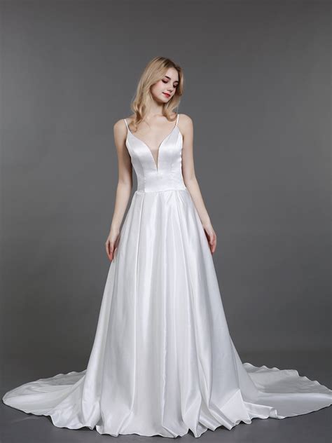 Spaghetti Strap Simple Satin Bridal Gown-Ivory Bridal Gowns Wedding Dr – kingbridals