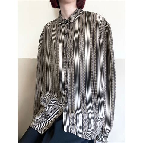 Beige Striped Sheer Blouse | Sugar Spun Sister Used & Vintage