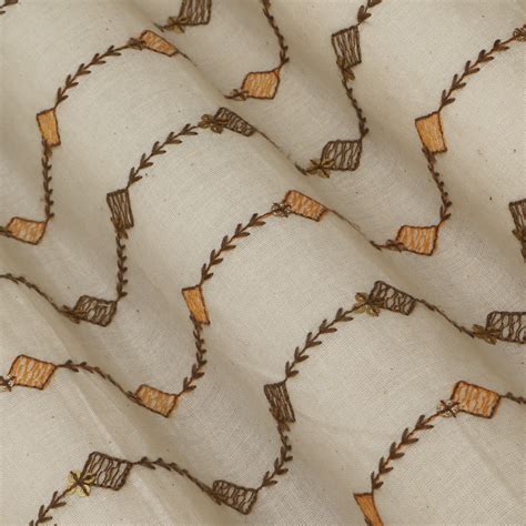 Off White Color Kora Cotton Embroidery Fabric – KC Creations