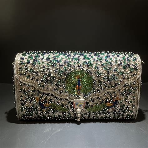 Designer Peacock pattern Silver Clutch – Maharani Rungtas
