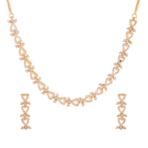 Sparkling Elegance Classic Gold-Plated American Diamond Necklace Set ...