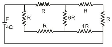 A battery of internal resistance 4 Ω is connected to the network of ...