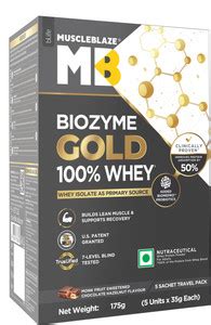 MUSCLEBLAZE Biozyme Gold 100% Whey Protein Powder 5 Sachet Travel Pack ...