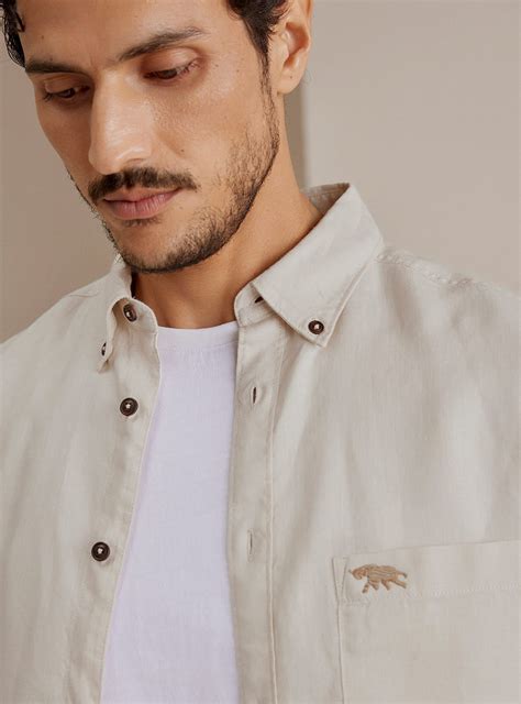 Buy Parchment Linen Shirt | Casual Beige Solid Shirt for Men Online ...