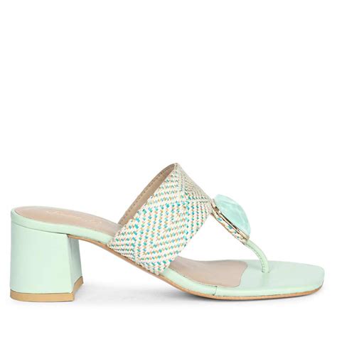 Saint Stevie Stone Jeweled Turquoise Raffia Block Heels – SaintG India